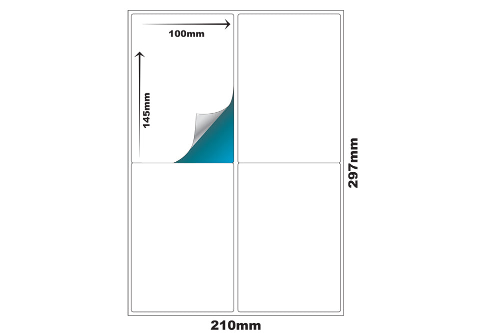 Premium Pre-Cut & Self-Adhesive Labels for Inkjet,Laser & Copier A4 Size - 4 UP-100 Sheets ME-306