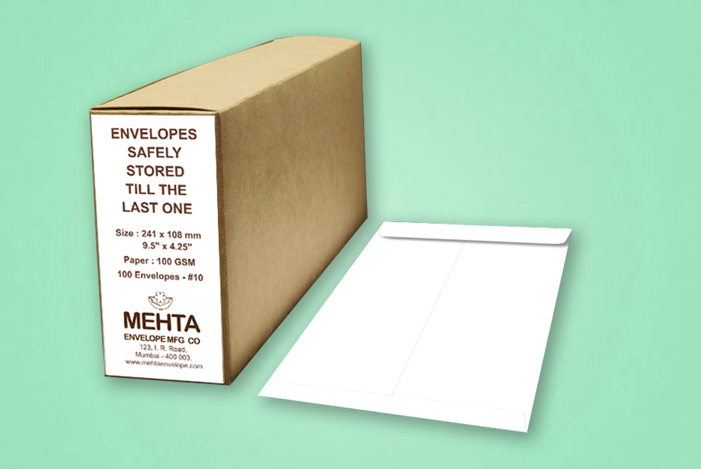 # 10 White 100 GSM Plain Envelope Size : 241x108mm (9.5 x 4.25 Inches) Pack of 100 ME-435