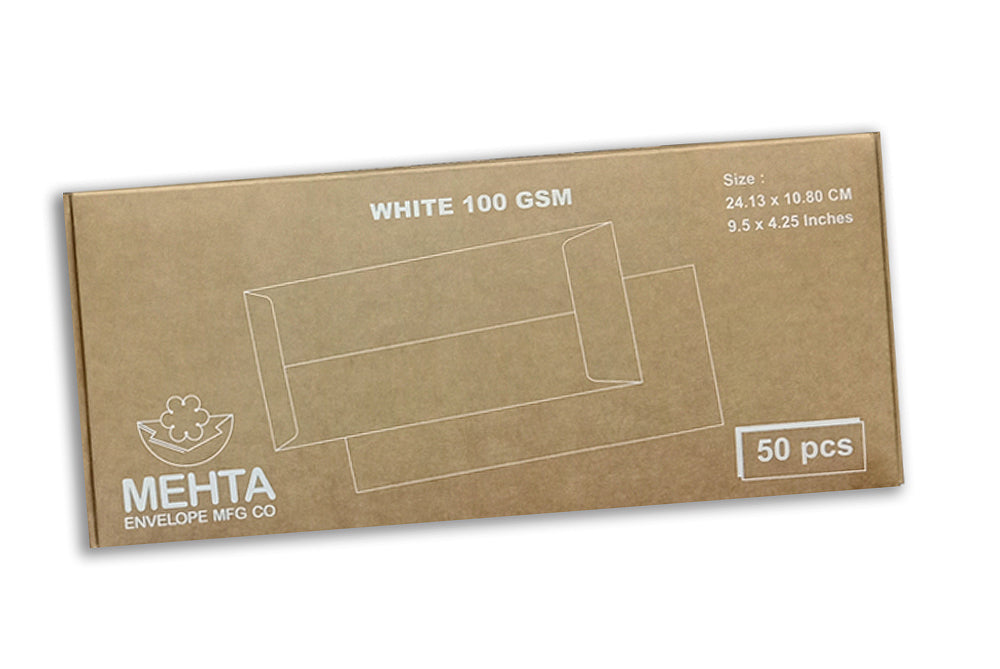 # 10 White 100 GSM Plain Envelope  Size : 241x108mm (9.5 x 4.25 Inches) Pack of 50 ME-361