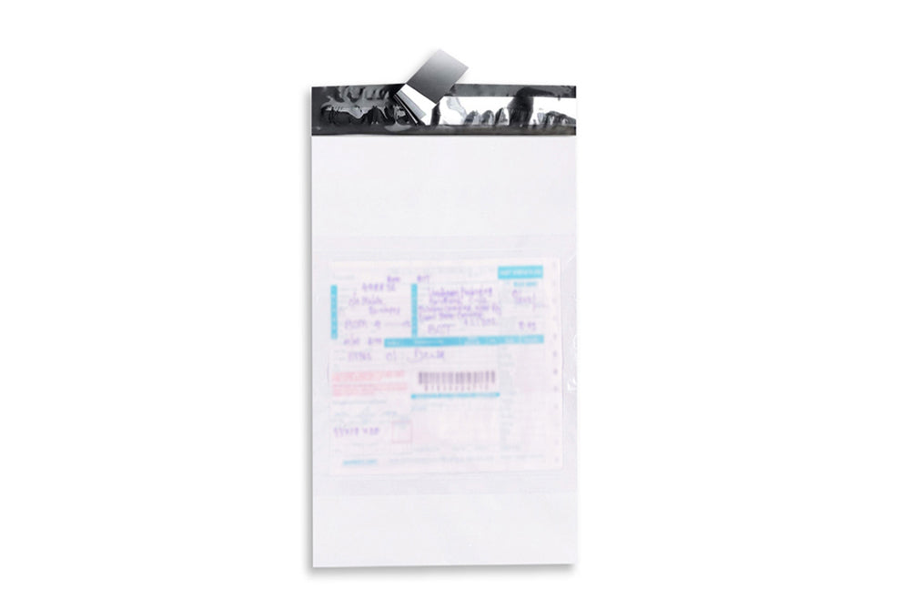 Tamper Proof Plastic Courier Bag/Polybag with Pod for Packing - 51 Microns Ecommerce Packaging, Envelopes, Pouches & Covers - Tear-resistant Stretchable Assured Sending,4.5 x 9 Inch, (W X H) White and Black, Pack of 100-ME-383