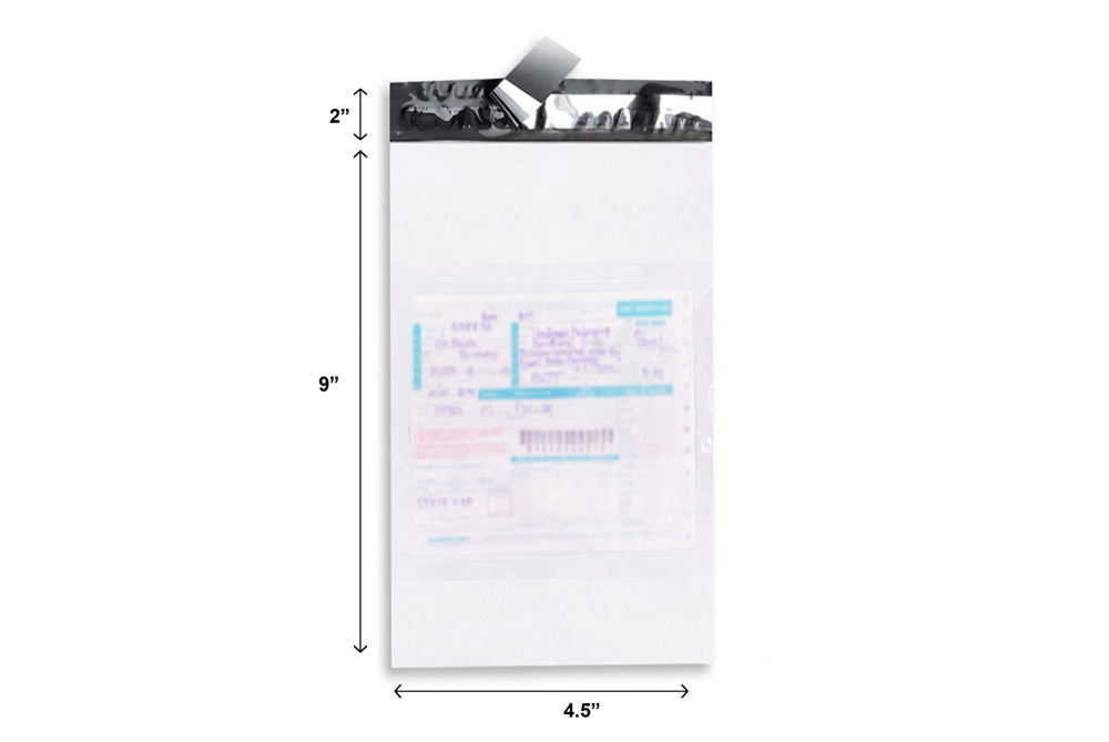 Tamper Proof Plastic Courier Bag/Polybag with Pod for Packing - 51 Microns Ecommerce Packaging, Envelopes, Pouches & Covers - Tear-resistant Stretchable Assured Sending,4.5 x 9 Inch, (W X H) White and Black, Pack of 100-ME-383