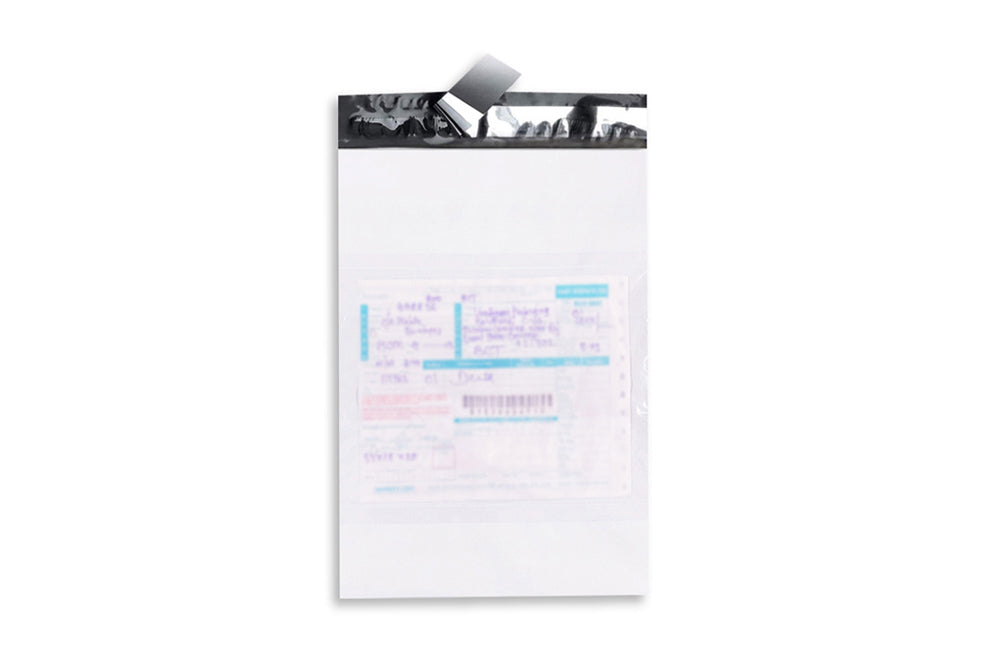 Tamper Proof Plastic Courier Bag/Polybag with Pod for Packing - 51 Microns Ecommerce Packaging, Envelopes, Pouches & Covers - Tear-resistant Stretchable Assured Sending,6 x 8 Inch, (W X H) White and Black, Pack of 100-ME-384