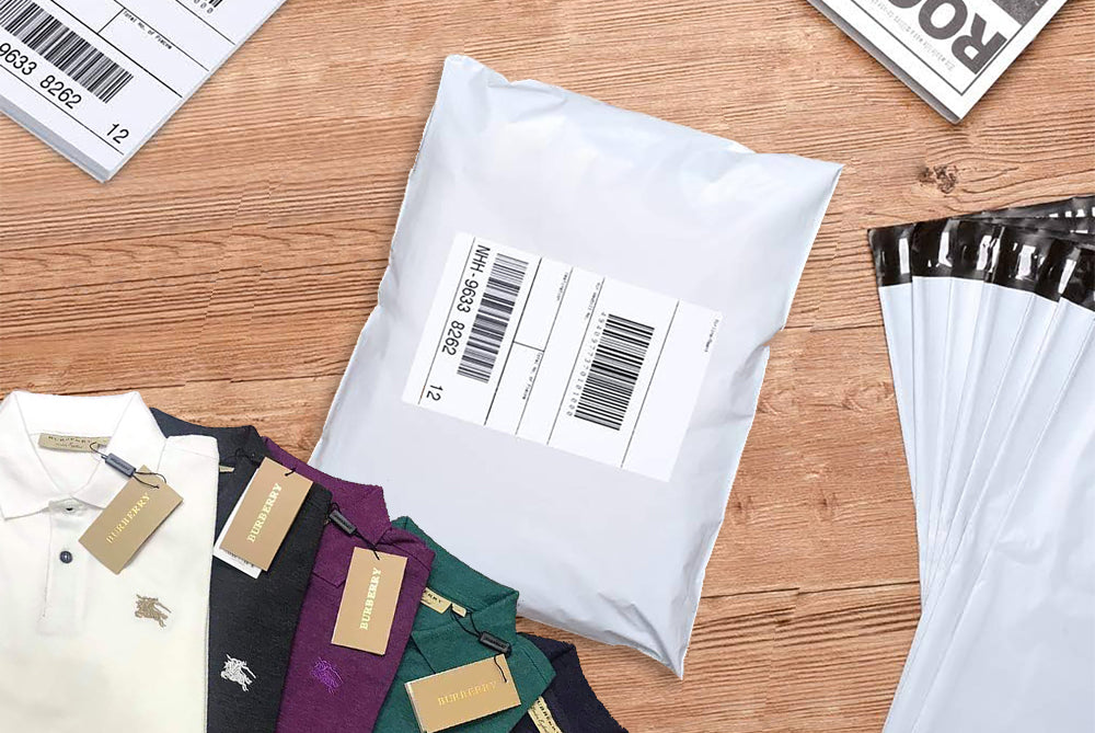 Tamper Proof Plastic Courier Bag/Polybag with Pod for Packing - 51 Microns Ecommerce Packaging, Envelopes, Pouches & Covers - Tear-resistant Stretchable Assured Sending,8 x 12 Inch, (W X H) White and Black, Pack of 100-ME-387