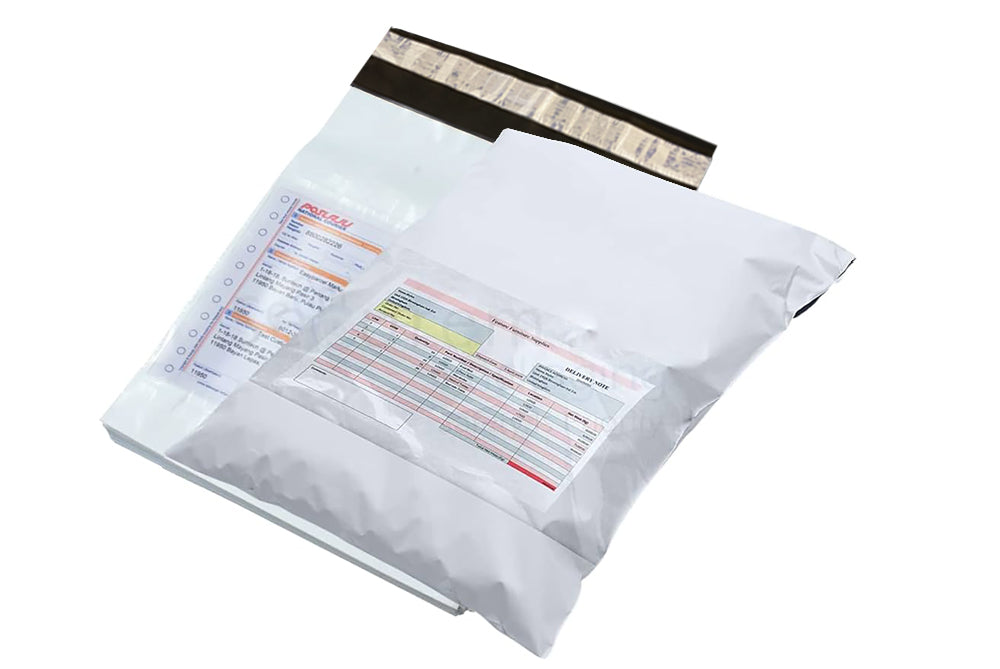 Tamper Proof Plastic Courier Bag/Polybag with Pod for Packing - 51 Microns Ecommerce Packaging, Envelopes, Pouches & Covers - Tear-resistant Stretchable Assured Sending,12 x 16 Inch, (W X H) White and Black, Pack of 100-ME-391