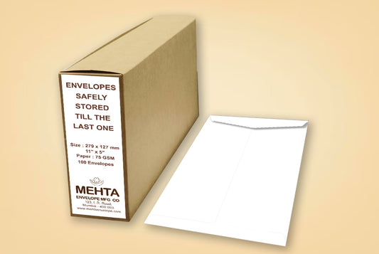 White 75 GSM Plain Envelope  Size : 279 x 127 mm (11 x 5 Inches) Pack of 100 ME-433