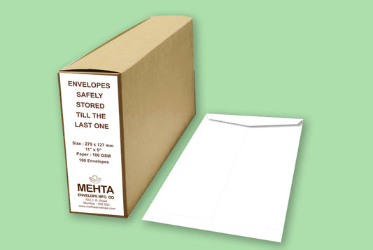 White 100 GSM Plain Envelope  Size : 279 x 127 mm (11 x 5 Inches) Pack of 100 ME-436