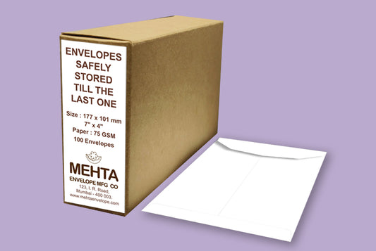 White 75 GSM Plain Envelope  Size : 177 x 101 mm (7 x 4 Inches) Pack of 100 ME-431