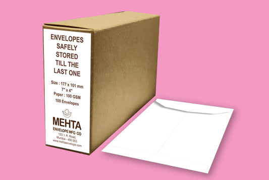 White 100 GSM Plain Envelope  Size : 177 x 101 mm (7 x 4 Inches) Pack of 100 ME-434