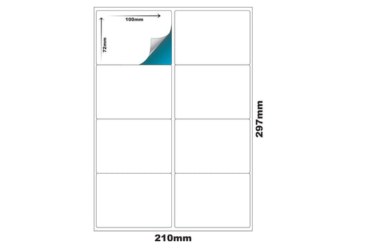 Premium Pre-Cut & Self-Adhesive Labels for Inkjet,Laser & Copier A4 Size - 8 UP-100 Sheets ME-307