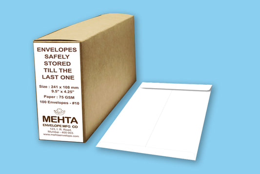 # 10 White 75 GSM Plain Envelope  Size : 241x108mm (9.5 x 4.25 Inches) Pack of 100 ME-432