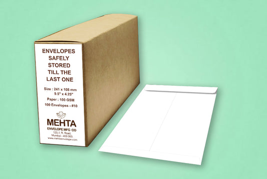 # 10 White 100 GSM Plain Envelope  Size : 241x108mm (9.5 x 4.25 Inches) Pack of 100 ME-435