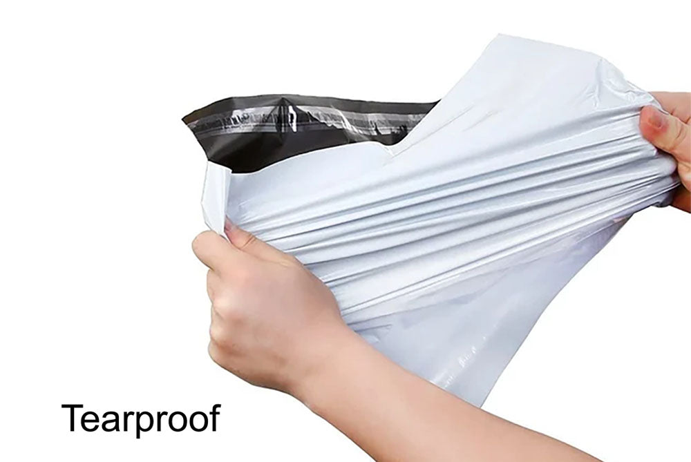 Tamper Proof Plastic Courier Bag/Polybag with Pod for Packing - 51 Microns Ecommerce Packaging, Envelopes, Pouches & Covers - Tear-resistant Stretchable Assured Sending,8 x 10 Inch, (W X H) White and Black, Pack of 100-ME-386