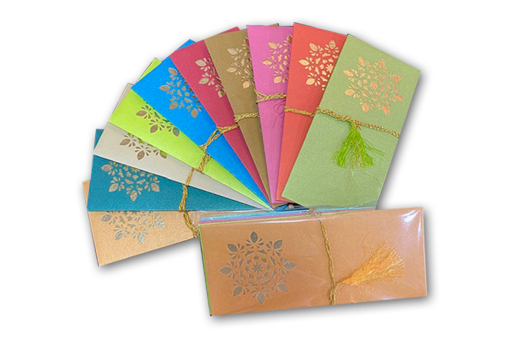 Laser Cut Gift Envelope Size : 7.25 x 3.25 Inch Pack of 5 Envelope ME-01022 Assorted Colours