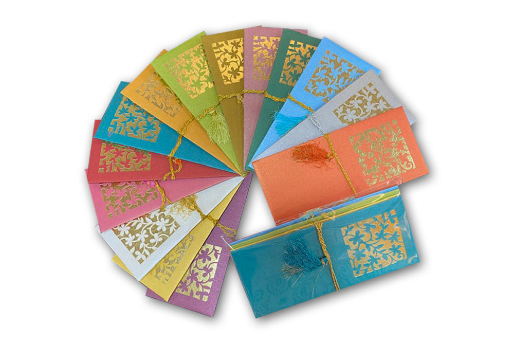 Laser Cut Gift Envelope Size : 7.25 x 3.25 Inch Pack of 5 Envelope ME-01026 Assorted Colours