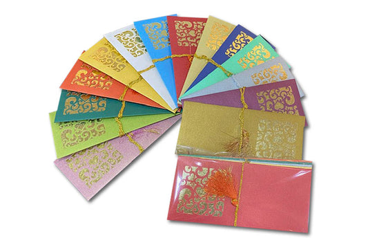 Laser Cut Gift Envelope Size : 7.25 x 3.25 Inch Pack of 5 Envelope ME-01029 Assorted Colours